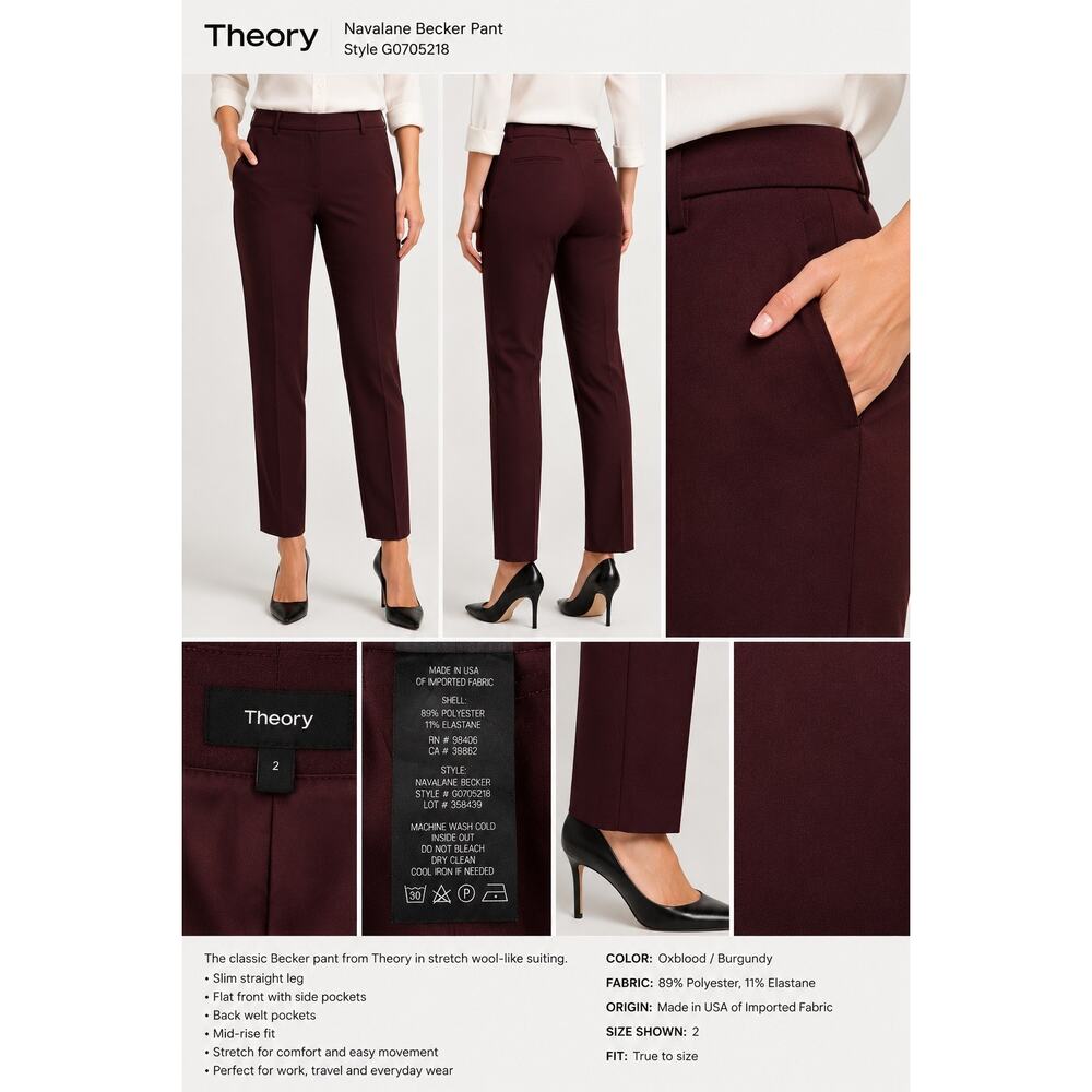 Theory Navalane Becker in Burgundy Pants Size 2